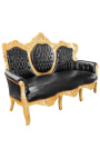 Barokk kanapé műbőr fekete és arany fa