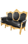 Barokk kanapé műbőr fekete és arany fa