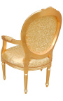 Sillón barroco tela satine de oro de estilo Luis XVI y madera dorada