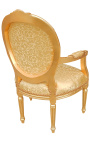 Baroque armchair Louis XVI style gold satine fabric and gilded wood