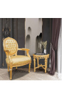 Baroque armchair Louis XVI style gold satine fabric and gilded wood