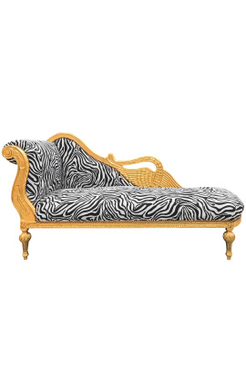 Grande chaise longue barocco con tessuto zebra intagliato e legno d'oro