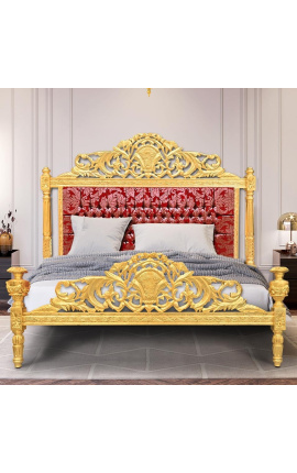Baroková posteľ červená "Kobule" saténová tkanina a zlaté drevo