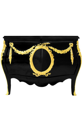 Credenza in stile barocco Louis XIV nero con bronzo oro