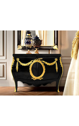 Credenza in stile barocco Louis XIV nero con bronzo oro