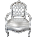 Fauteuil baroque enfant simili cuir argent et bois argent