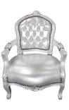 Sillón barroco para niño plata piel falsa cuero y madera de plata