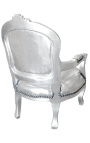 Sillón barroco para niño plata piel falsa cuero y madera de plata