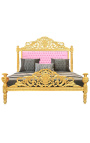 Barockbett aus Kunstleder in Rosa und Gold aus Holz