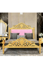 Barockbett aus Kunstleder in Rosa und Gold aus Holz