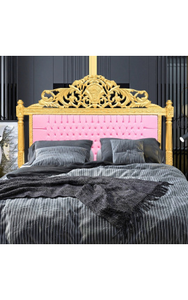 Baroková posteľová hlavička ružová kožená a zlaté drevo
