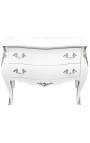 Comò barocco di stile Louis XV, bianco con 2 cassetti, bronzo argento