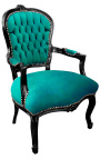 Sillón barroco de estilo Louis XV terciopelo verde y madera negra brillante