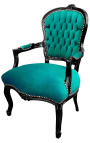 Sillón barroco de estilo Louis XV terciopelo verde y madera negra brillante