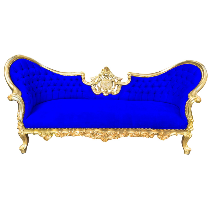 Baroque Napoleon III sofa blue velvet fabric and gold wood