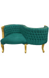 Baroque conversation seat green velvet fabric and gilded wood