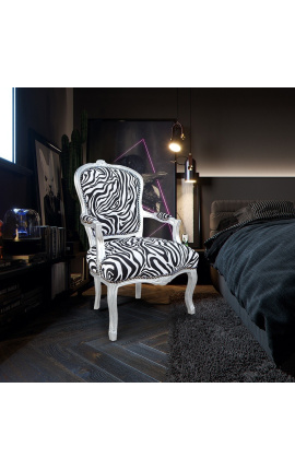 Baroque armchair of style Louis XV zebra and silvered wood