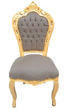 Chaise de style Baroque Rococo velours taupe et bois doré