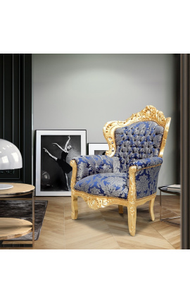 Bbig estilo barroco sillón azul Gobelins tela y madera de oro