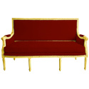 Louis XVI style sofa with burgundy velvet and gold wood