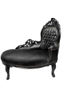 Barok chaise longue zwart kunstleer met strass steentjes en zwart hout