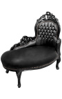 Barok chaise longue zwart kunstleer met strass steentjes en zwart hout