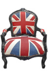 Barock fåtölj för barn Louis XV stil "Union Jack" och svart lackerat trä