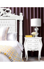 Nočný stolík (Pri posteli) barokové biele drevené lakované strieborné bronzové s 3 zásuvkami
