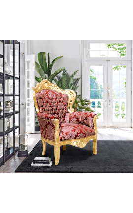 Gran sillón de estilo barroco rojo Gobelins tela y madera de oro