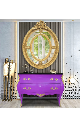 Comò barocco di stile Louis XV top viola e nero con 2 cassetti