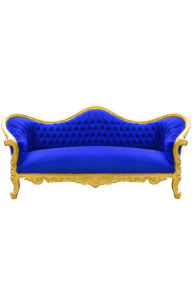 Barocksofa Napoléon III blauer Samt und Goldholz