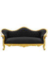 Canapé baroque Napoléon III tissu velours noir et bois doré