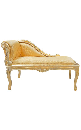 Chaise longue tela de satén de oro estilo Louis XV y madera de oro