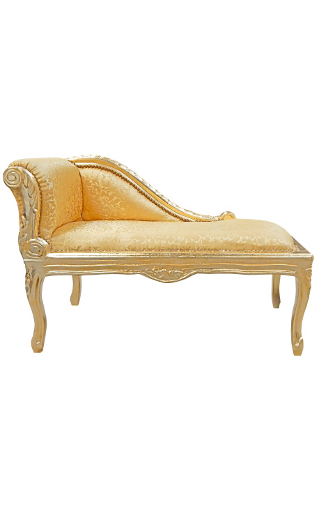 Louis XV chaise longue oro tela satinada y madera de oro