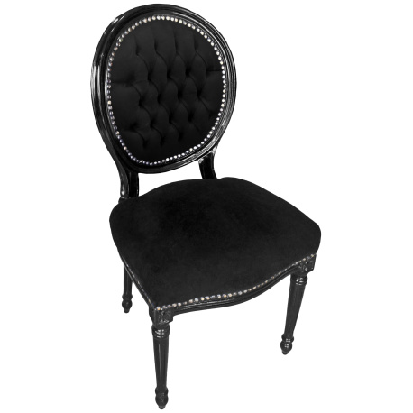 Chair Louis XVI style black velvet and black wood