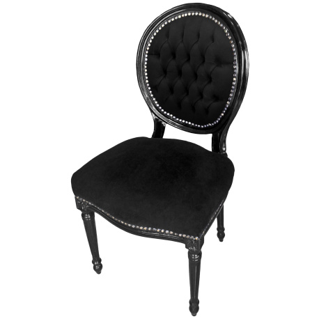 Chair Louis XVI style black velvet and black wood