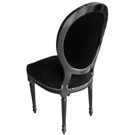 Chair Louis XVI style black velvet and black wood