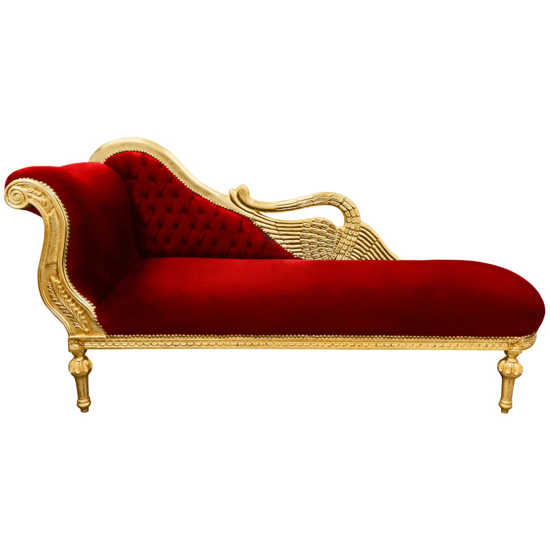 Horizontaal Picknicken Chemicus Grand chaise longue with swan fabric burgundy velvet and gold wood