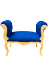 Baroque Louis XV bench blue velvet fabric and gold wood