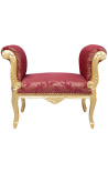 Baroque Louis XV bench burgundy (red) with "Gobelins" patterns fabric and gold wood