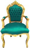 Baroque Rococo armchair style green velvet and gold wood