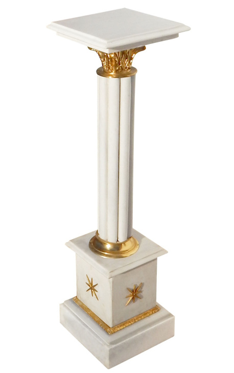 Colonna corinzia in marmo bianco con bronzo dorato stile Impero