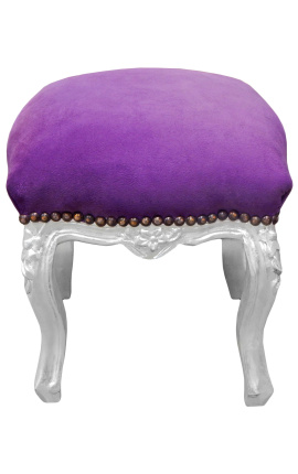 Barocke Fußstütze Louis XV aus violettem Samt und silbernem Holz