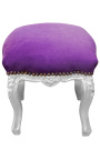 Repose-pied baroque de style Louis XV mauve et bois argent