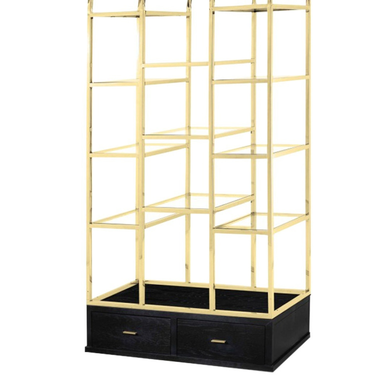 Dome Storage Cabinet In Gold Stainless Steel Glass Shelves 2 Drawers