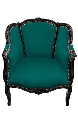 Gran bergère sillón Louis XV estilo terciopelo verde y madera negra