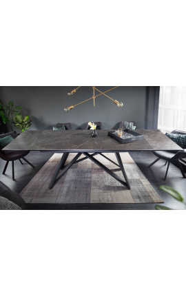 "Atlantída" jedálenský stôl černá oceľová a grafitová keramická doska 180-220-260