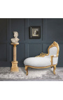 Barroco chaise longue piel blanca con madera de oro