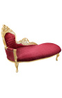 Große Barock-Chaiselongue aus rotem Satinstoff und goldenem Holz