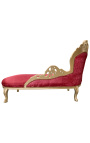 Große Barock-Chaiselongue aus rotem Satinstoff und goldenem Holz